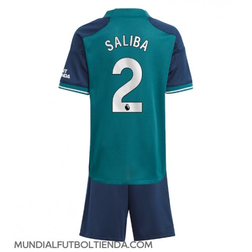 Camiseta Arsenal William Saliba #2 Tercera Equipación Replica 2023-24 para niños mangas cortas (+ Pantalones cortos)